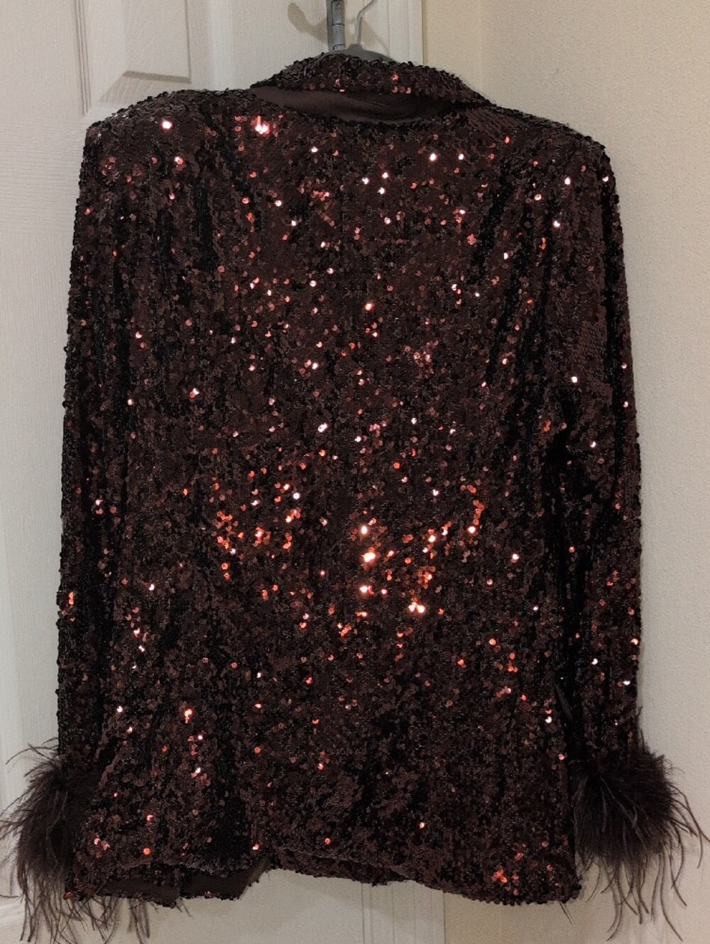 Bronze Sequin Feather-Cuff Blazer - Picture 6 of 15